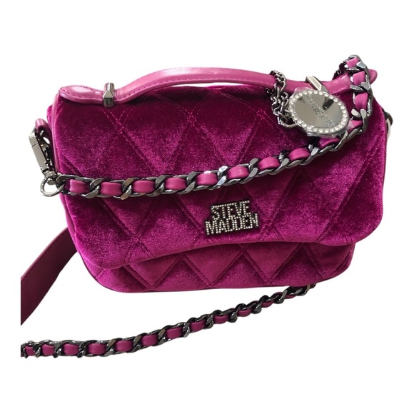 Steve Madden fuchsia fucsia deep pink bcourtney velvet gunmetal chain crossbody - Picture 6 of 13